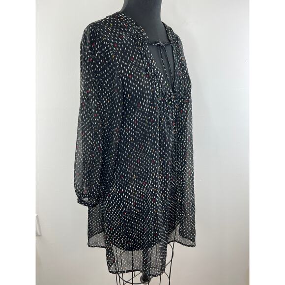 Patterson J. Kincaid Black 3/4 Sleeve Tie Neck Dot Print Women's Blouse Size M - Picture 6 of 11
